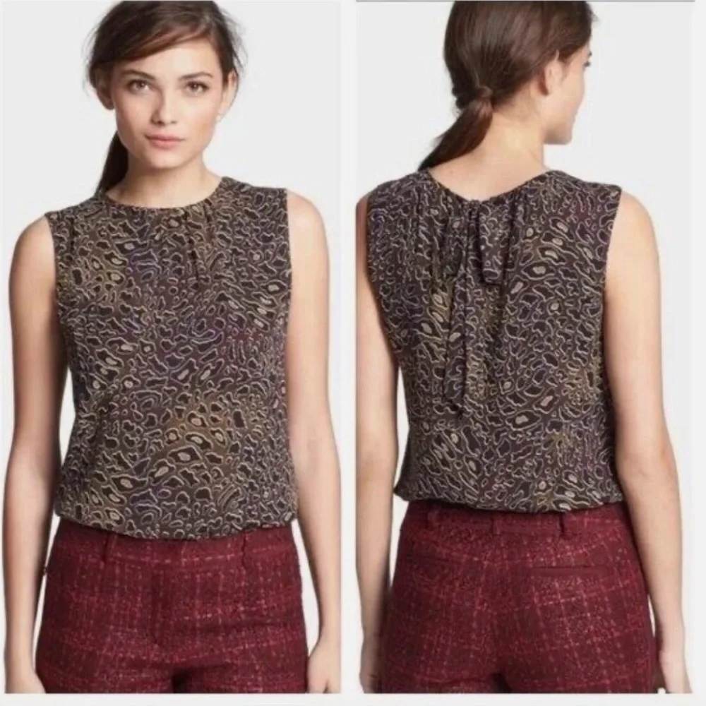 Tory Burch Tanya Silk Shell – Abstract Leopard Print – Size 6